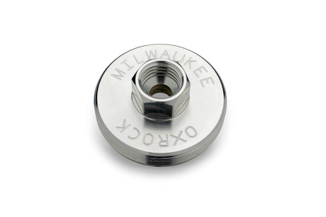 Milwaukee OxRock grease gun adapter for converting M18 Milwaukee 18V grease guns to fit KAJO 500g screw cartridges.