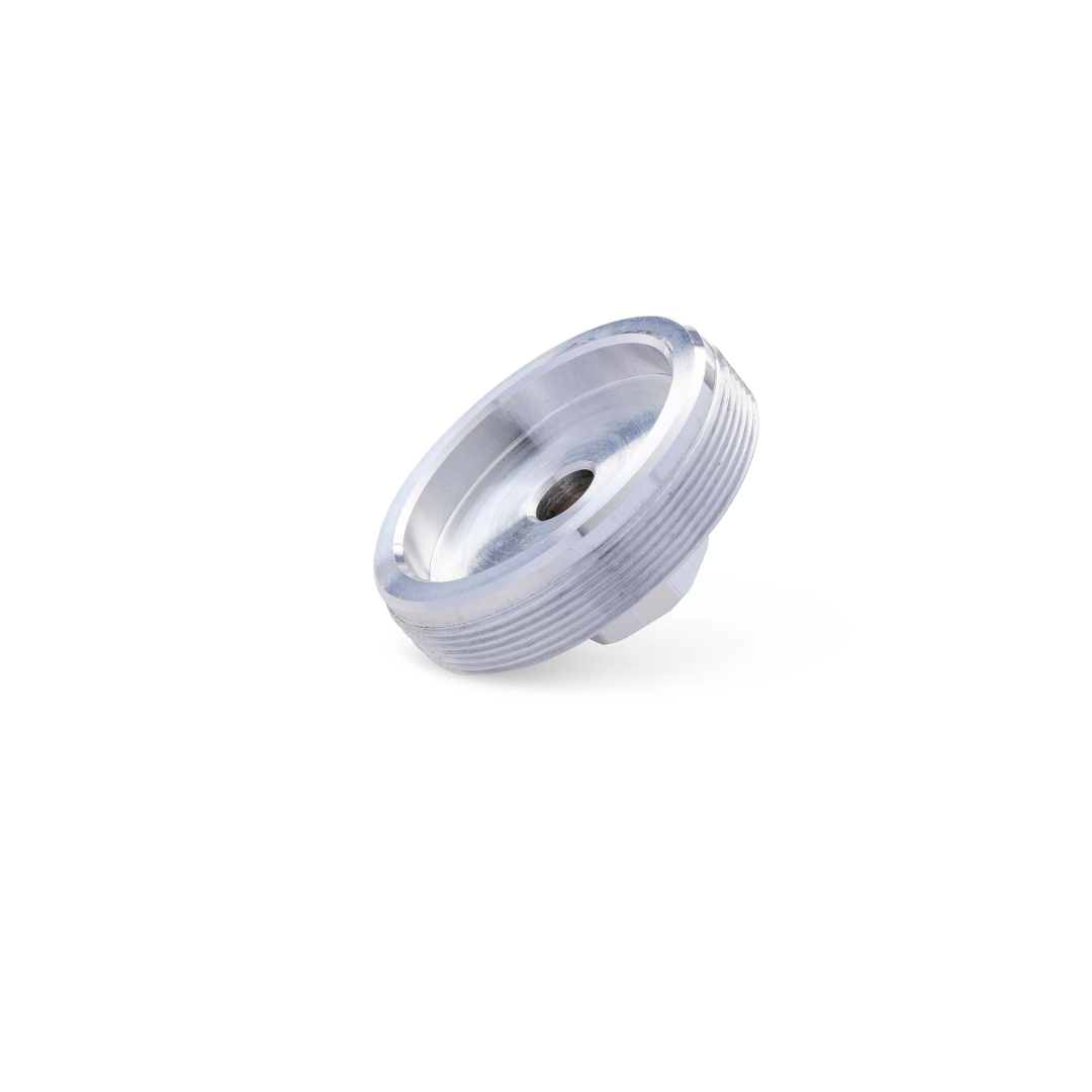 Silver OxRock grease adapter with threaded design, used for converting grease guns to 500g screw cartridges.