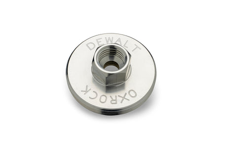 DeWalt OxRock metal grease gun adapter with threaded design for secure and efficient lubrication connections.
